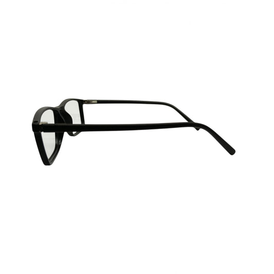 T20 Opticals Growth 8008 black rectangular plastic eyeglasses frame shown from a side profile view.