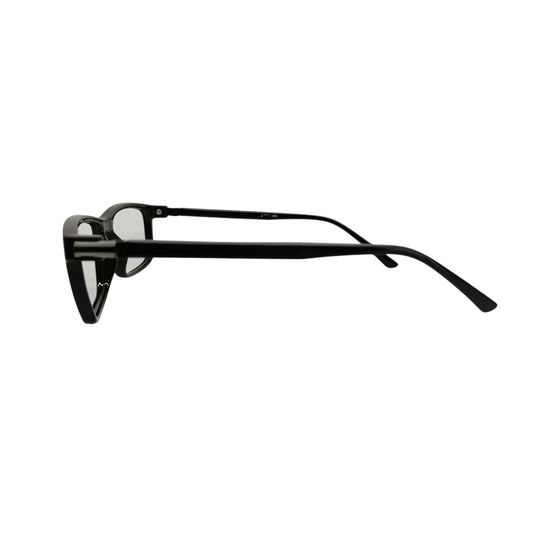 T20 Opticals Growth 1202 black rectangle plastic eyeglasses frame shown from a side profile view