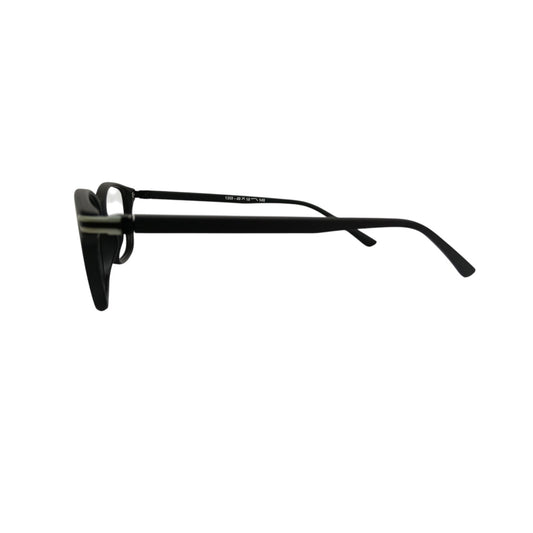 T20 Opticals Growth 1203 black cat eye glasses frame, side view showing plastic temples and full-frame construction.