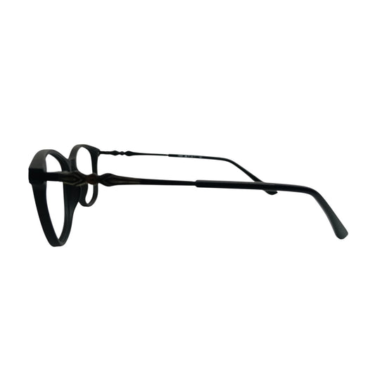 T20 Opticals Growth 1402 black cat-eye eyeglasses with stainless steel temples, side view