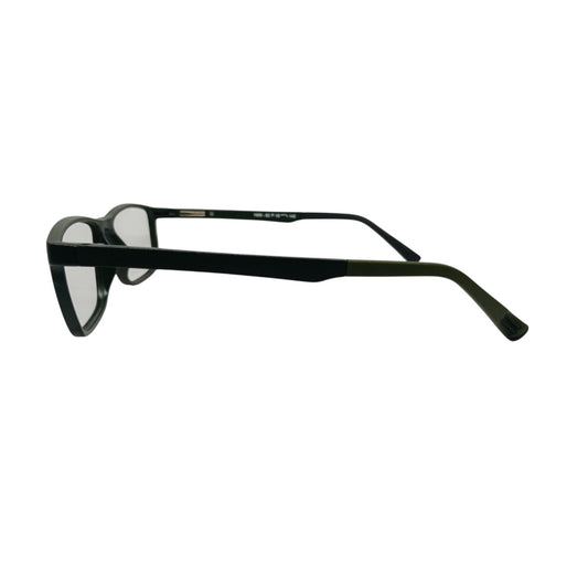 T20 Opticals Growth 1505 rectangular eyeglasses with black plastic frames shown from a side profile view.