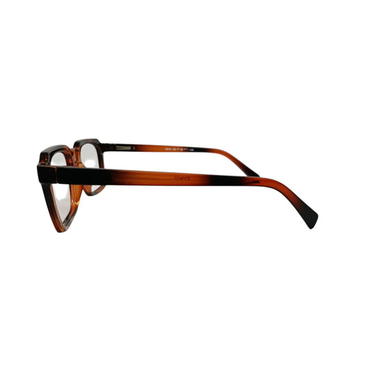 T20 Opticals Growth 1914 square eyeglasses in a brown tortoise shell plastic frame, side profile view.
