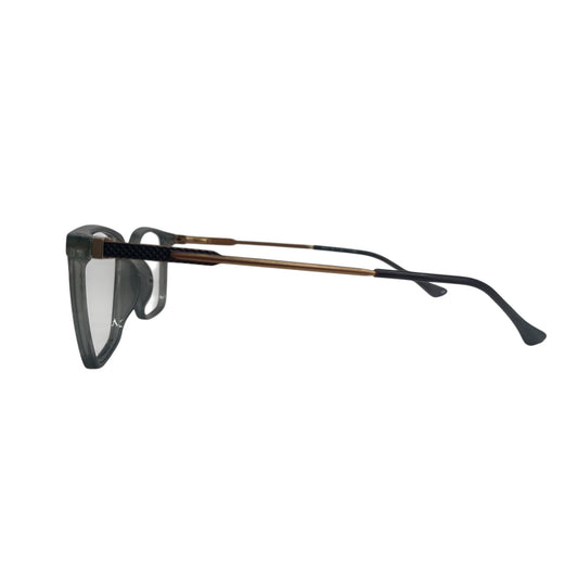 T20 Opticals Growth 3012 square eyeglasses featuring a grey plastic frame and slim bronze stainless steel temples.