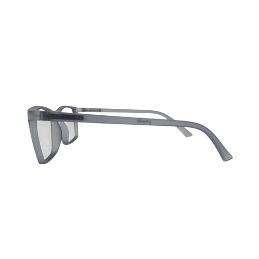 T20 Opticals Growth 2014 square eyeglasses in a translucent grey plastic frame, side profile view.