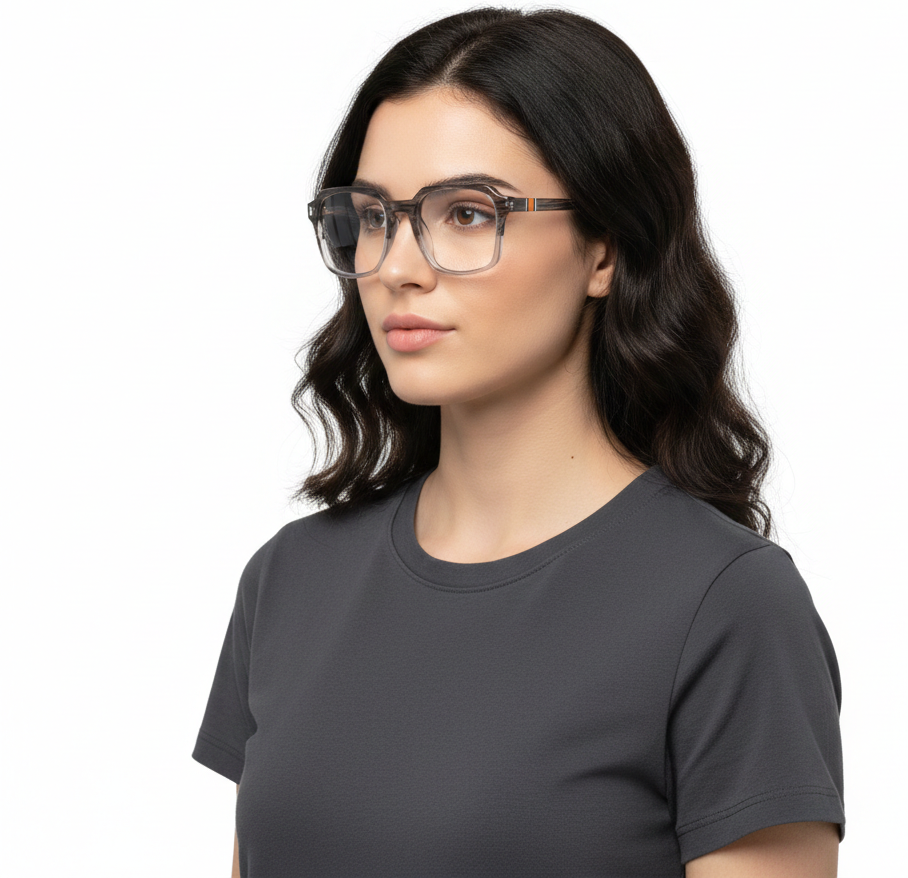 Scott 682A Transparent Grey / Silver & Grey Square Full-Rim Acetate Unisex Frame (52-20-145)