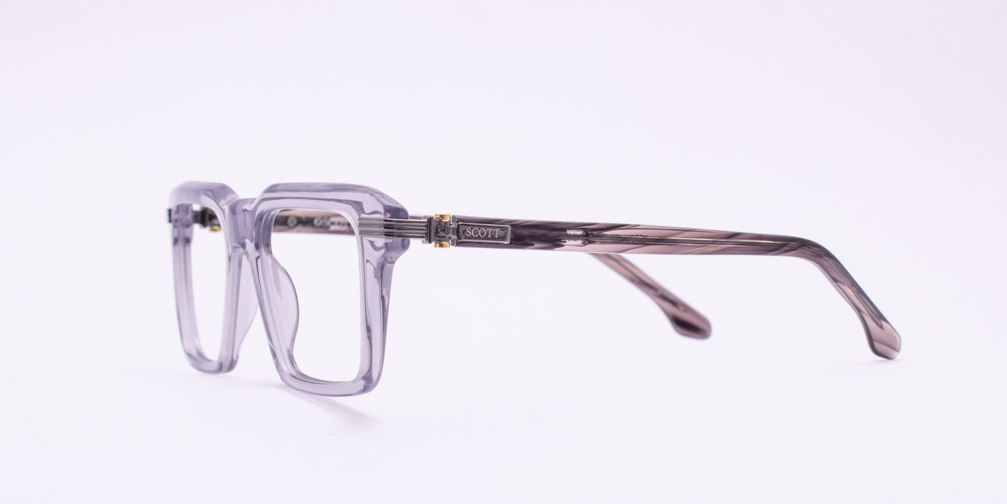 Scott HECTOR Transparent Grey / Gold & Grey Square Full-Rim Acetate Unisex Frame (52-20-145)