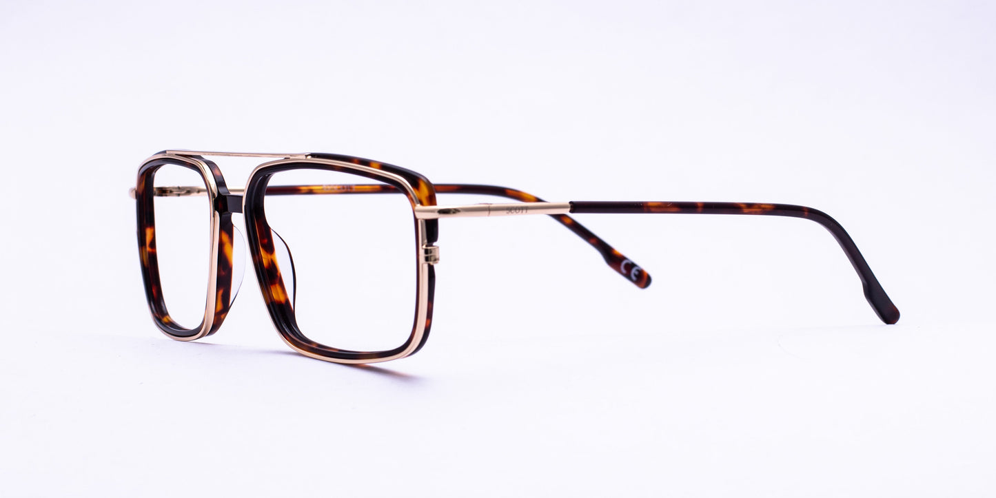 Scott 5757 Gold & Amber Square Full-Rim Acetate Unisex Frame (53-18-140)