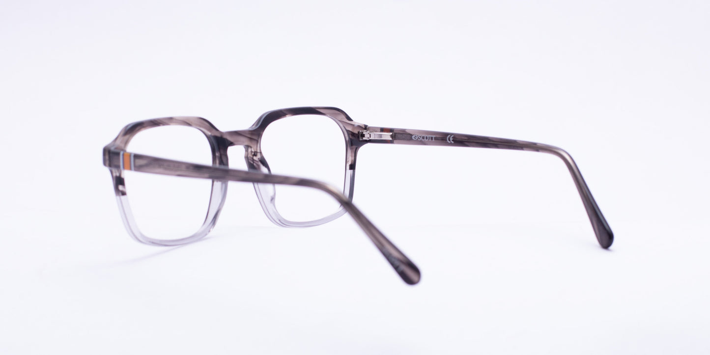 Scott 682A Transparent Grey / Silver & Grey Square Full-Rim Acetate Unisex Frame (52-20-145)