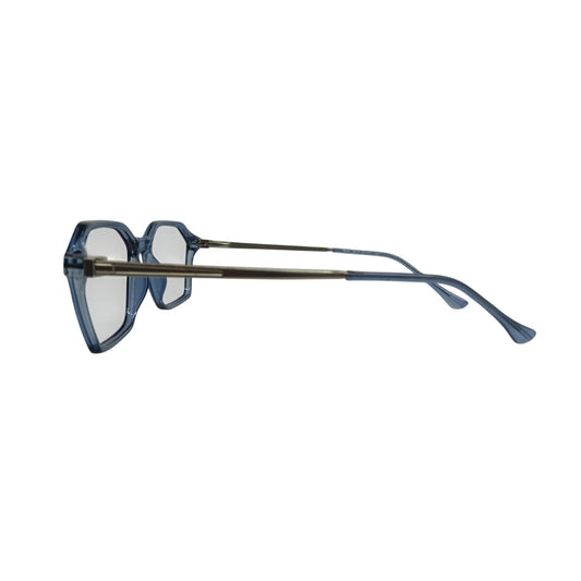 T20 Opticals Growth 3025 angular blue eyeglasses with stainless steel temples, side view