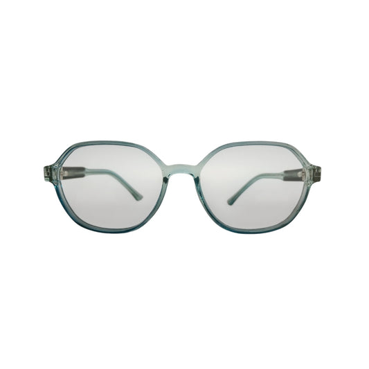 T20 Opticals Growth 1703 angular plastic eyeglasses for boys in a translucent blue-grey full-frame design.