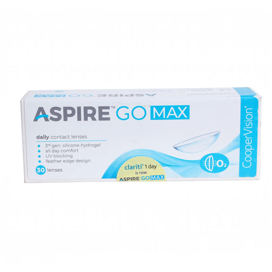 T20 Opticals COOPERVISION ASPIRE GO MAX daily disposable contact lens box with 30 silicone-hydrogel lenses