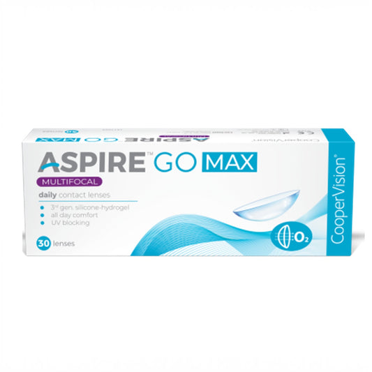 T20 Opticals CooperVision Aspire Go Max Multifocal daily disposable contact lens box with 30 lenses