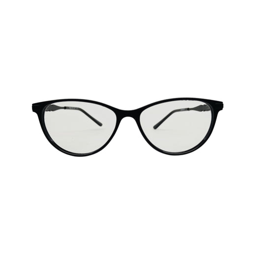 T20 Opticals Growth 1405 black cat eye eyeglasses with stainless steel temples and a durable plastic frame.