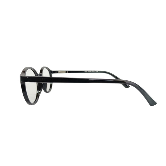 T20 Opticals Growth 2033 black round full-frame eyeglasses for men, side view showing plastic temples