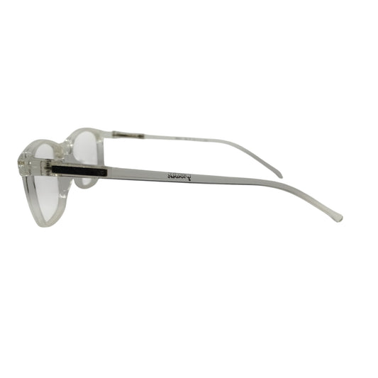 T20 Opticals Growth 2041 cat eye eyeglasses for boys featuring a clear plastic frame in a side profile view