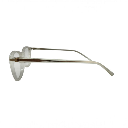 T20 Opticals Growth 23610 cat-eye eyeglasses in a clear translucent plastic frame, side profile view.
