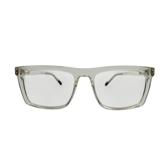 T20 Opticals Growth 1854 square eyeglasses with a clear plastic full-frame design for a modern, versatile look.