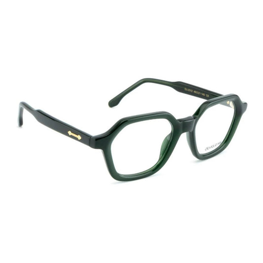 T20 Opticals David Jones DJ-2312 angular full-frame eyeglasses in dark green acetate with gold temple detail