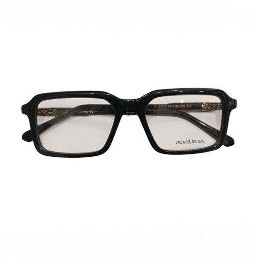 T20 Opticals David Jones DJ-2333 black rectangle full-frame eyeglasses with acetate temples for men