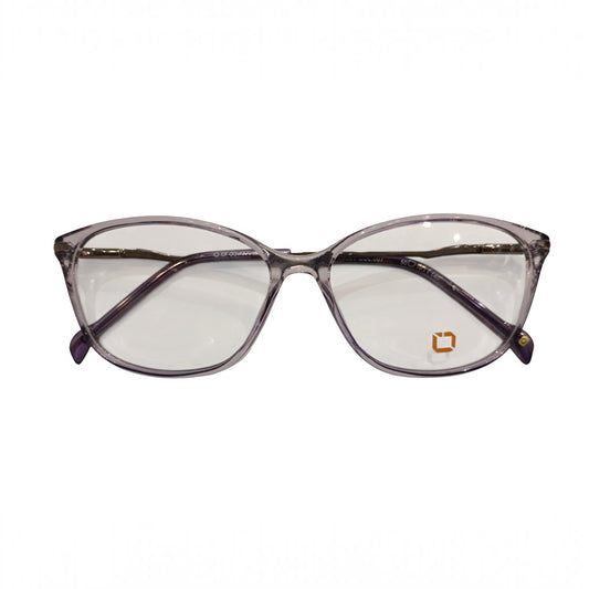 T20 Opticals David Jones MOD.08001 cat eye eyeglasses with a translucent purple TR90 frame and stainless steel temples.