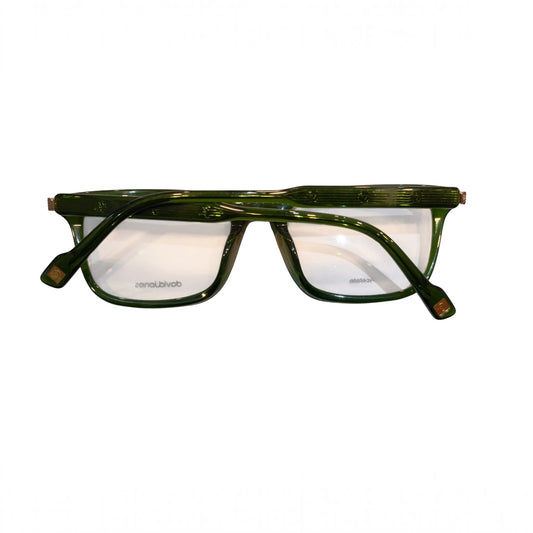 T20 Opticals David Jones DJ-0415 angular full-frame eyeglasses in translucent green acetate for men