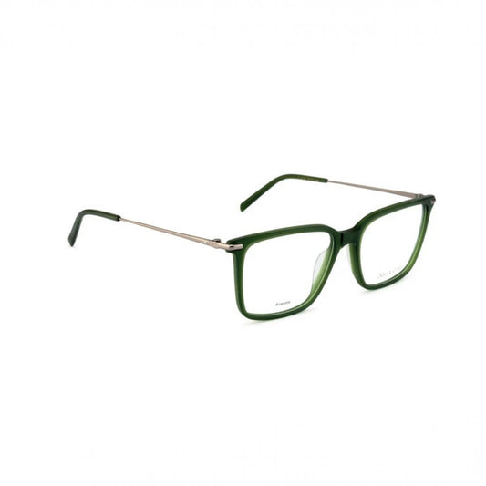 T20 Opticals David Jones DJ-0475 square full-frame eyeglasses in green with slim metallic temples on white background