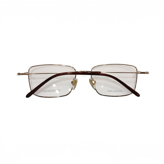 T20 Opticals David Jones DJ-0506 full-frame rectangle eyeglasses with gold stainless steel frame and dark temple tips.