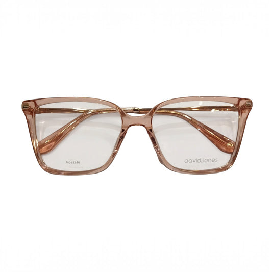 T20 Opticals David Jones DJ-0576 square full-frame eyeglasses in translucent peach acetate with metal temples