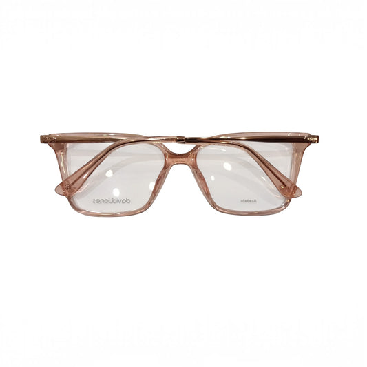 T20 Opticals David Jones DJ-0576 square full-frame eyeglasses in translucent rose-toned acetate for men