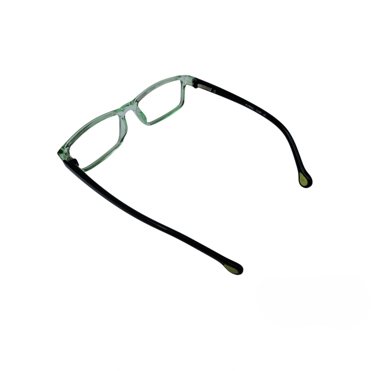 T20 Opticals EYERUS KIDS 3340 rectangle junior glasses with a translucent green front and black plastic temples.