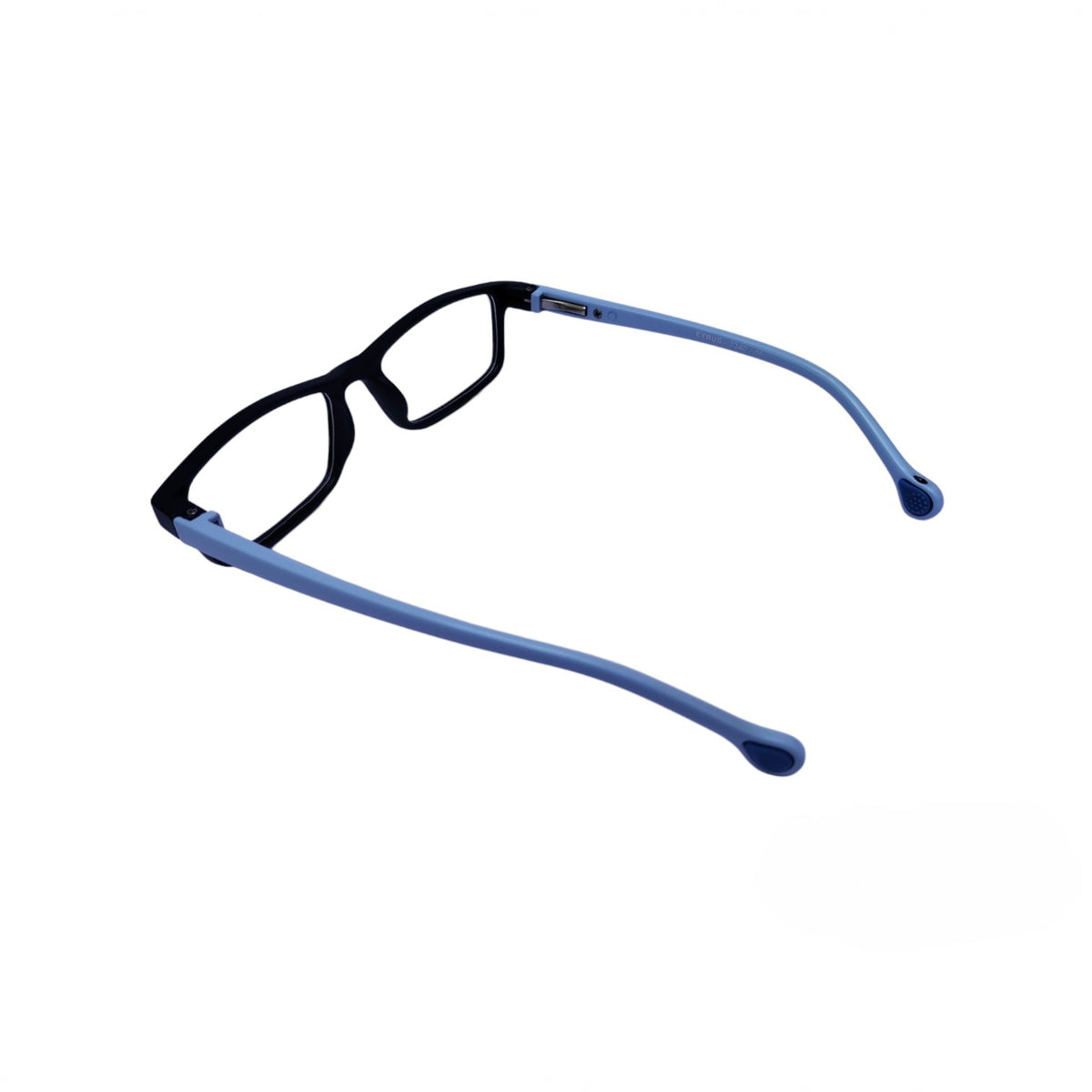 T20 Opticals EYERUS KIDS 3340 rectangle junior glasses with a black front and light blue plastic temples