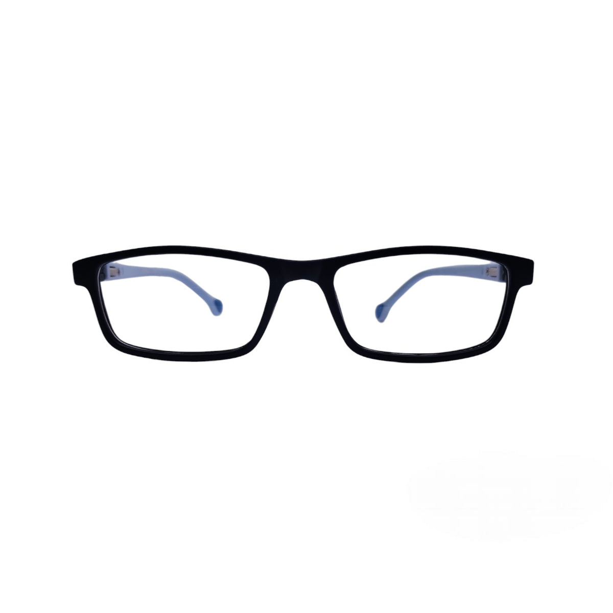 T20 Opticals EYERUS KIDS 3340 two-tone rectangle plastic junior glasses with a black frame and light blue temples.