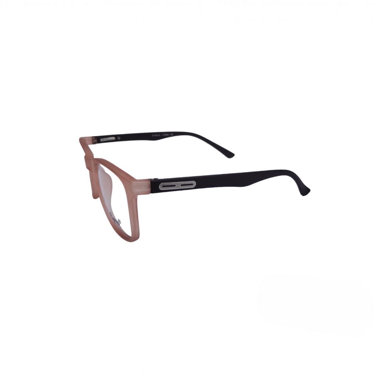 T20 Opticals EYERUS 17009 women's two-tone wayfarer glasses with a light pink frame and dark temples.