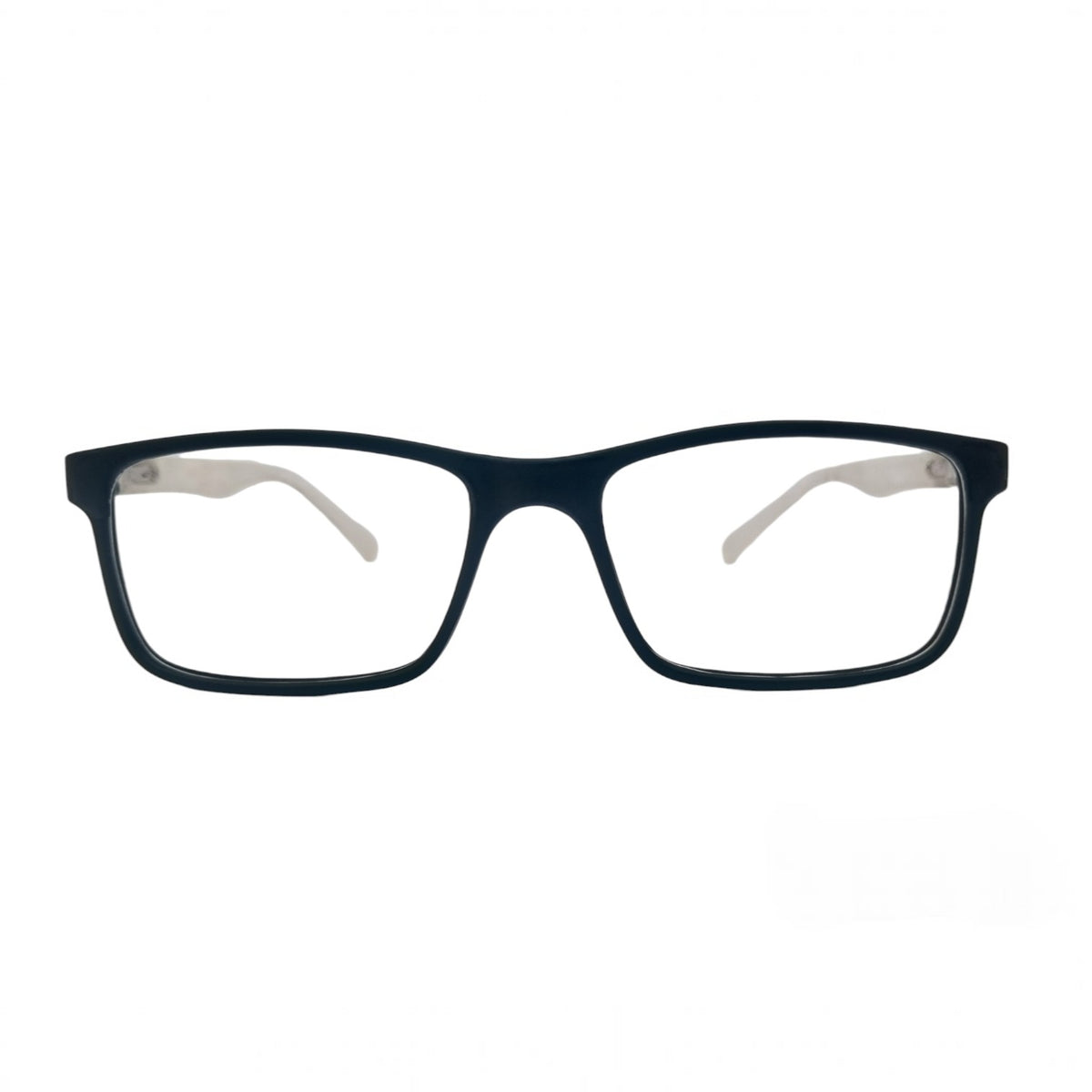 T20 Opticals EYRUS 17007 men's rectangle prescription glasses featuring a black front and white temples.