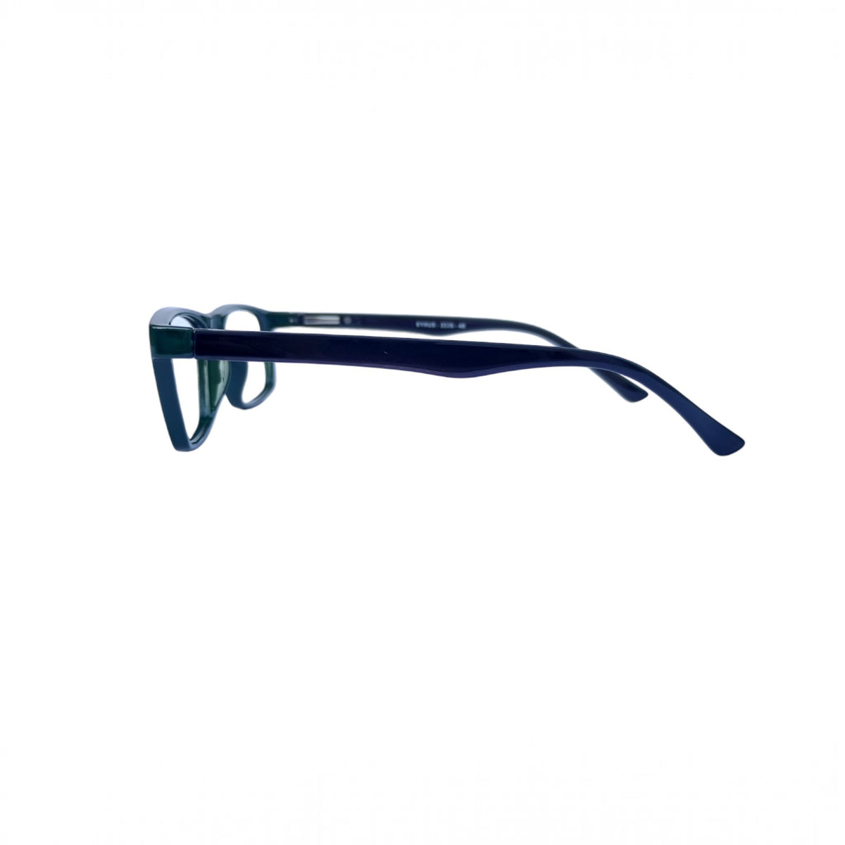 T20 Opticals EYRUS 3326 women's rectangle full-rim glasses in a dark forest green plastic frame, side profile view.