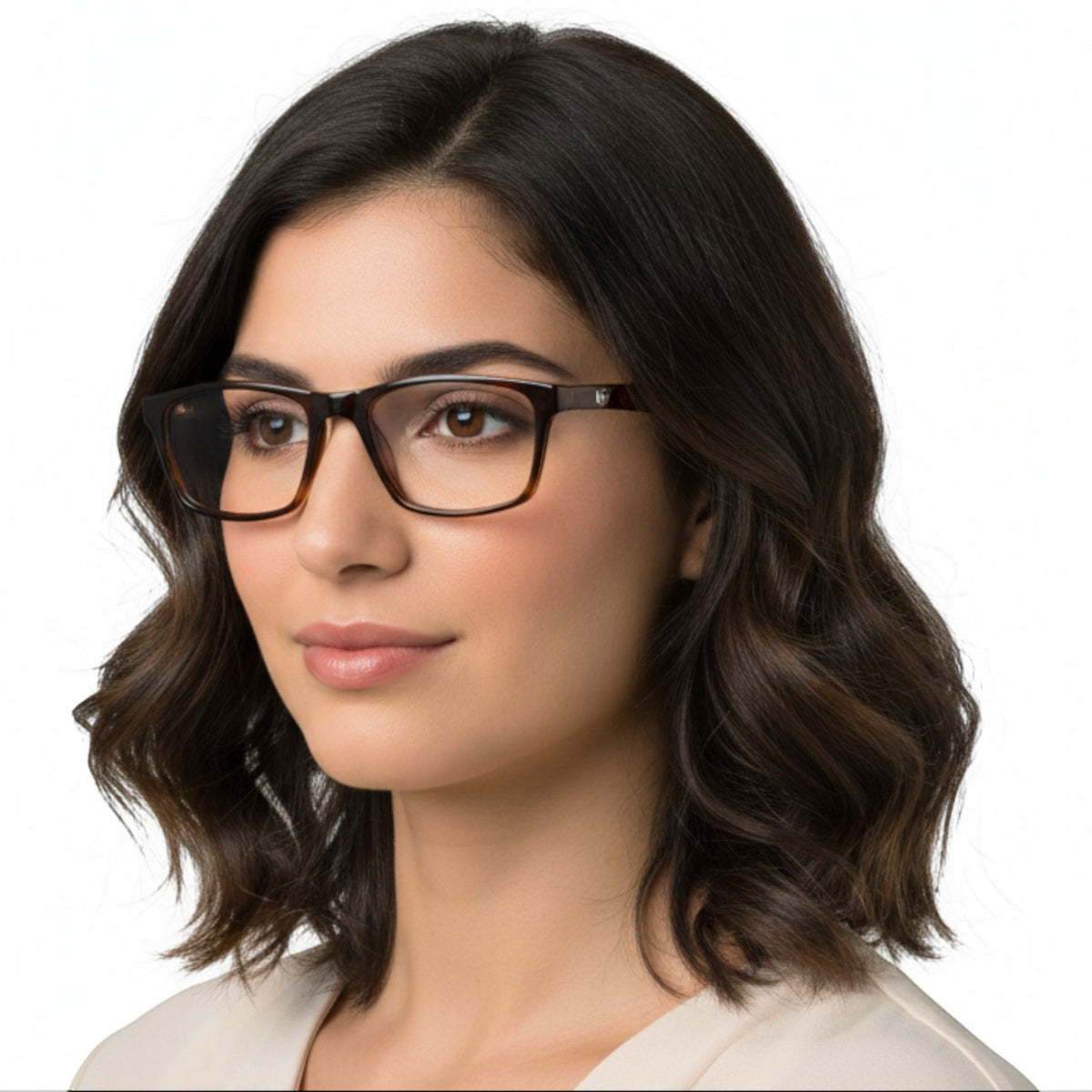 T20 Opticals EYRUS 3326 women's rectangle full-rim glasses in dark amber cheetah print worn by a woman