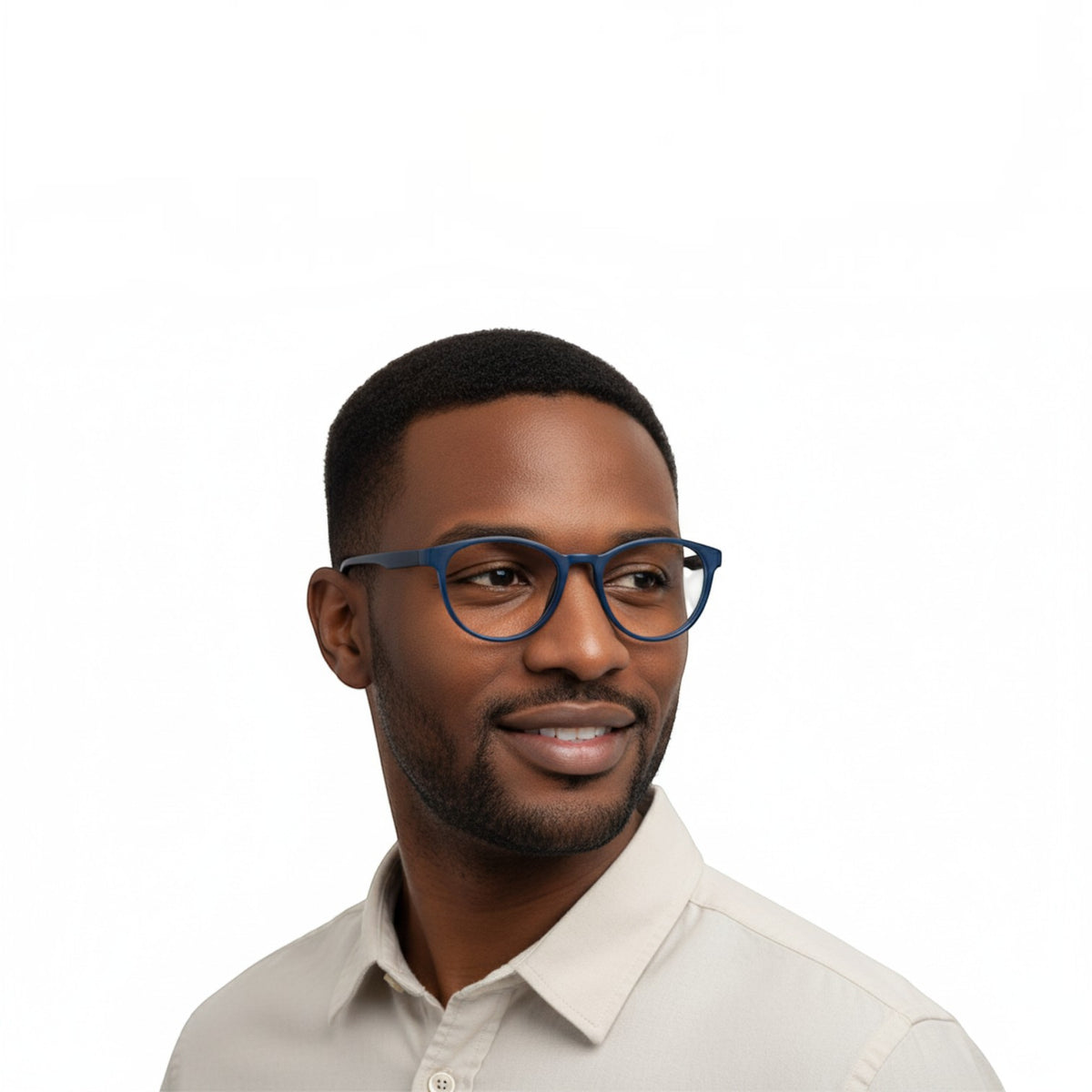T20 Opticals EYRUS 3330 round panto blue acetate glasses worn by a man in a light shirt against a white background.