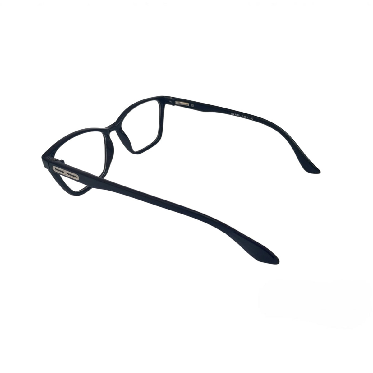 T20 Opticals EYRUS 3333 squared cat-eye glasses in matte dark blue plastic with a sleek full-rim frame design.