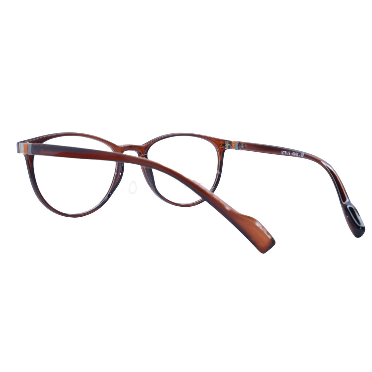 T20 Opticals EYRUS 6667 unisex round panto glasses in transparent brown acetate with a full-rim frame design.