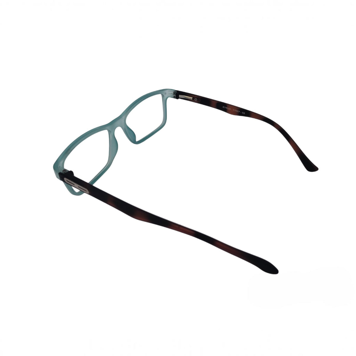 T20 Opticals EYRUS 17007 men's rectangle plastic eyeglasses with aqua front and demi amber temples