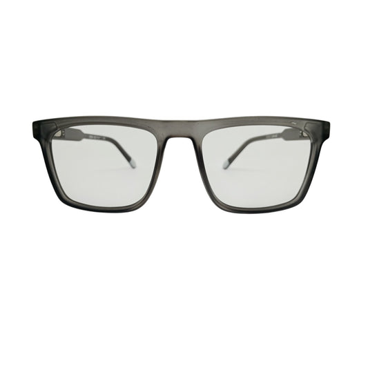 T20 Opticals Growth 1858 square eyeglasses featuring a modern grey translucent full-frame plastic design