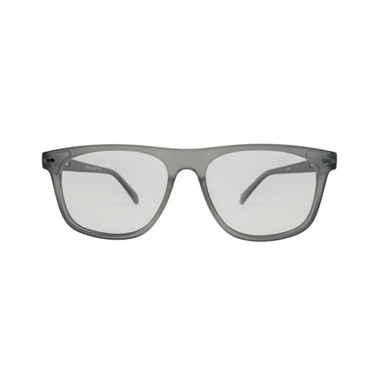 T20 Opticals Growth 1916 wayfarer eyeglasses in a translucent grey plastic frame for a modern, versatile look.