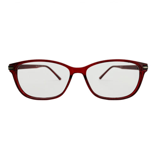 T20 Opticals Growth 1201 cat eye eyeglasses in deep red plastic, featuring a stylish full-frame feminine silhouette.