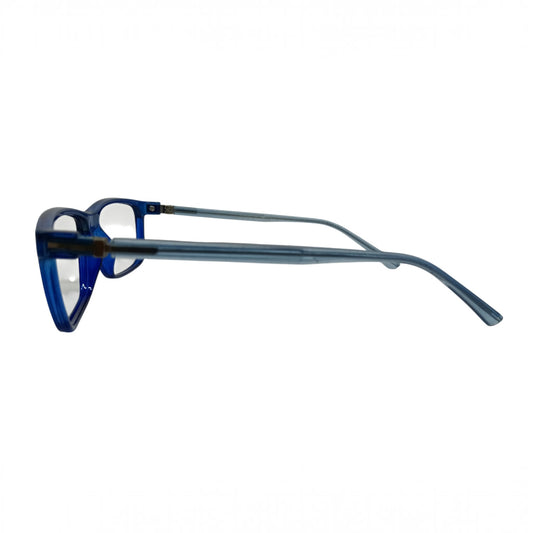 T20 Opticals Growth 1204 blue rectangular plastic eyewear frame, side profile view of modern prescription glasses.
