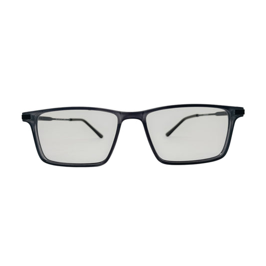 T20 Opticals Growth 1403 rectangular eyeglasses with a black plastic frame and stainless steel temples.