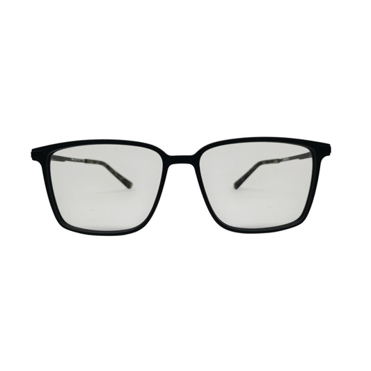 T20 Opticals Growth 1406 square eyeglasses with a black full-frame design and durable stainless steel temples.