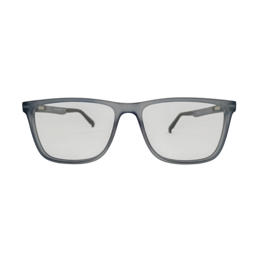 T20 Opticals Growth 1501 square eyeglasses in a modern translucent grey plastic frame for men.