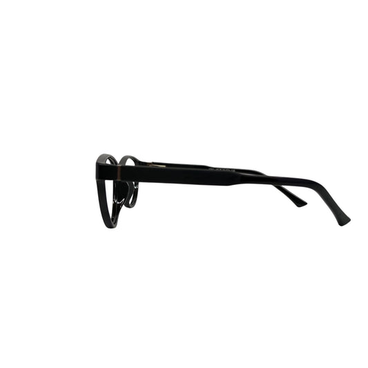 T20 Opticals Growth 1701 black plastic cat-eye glasses frame, side profile view showing temple and bridge design.