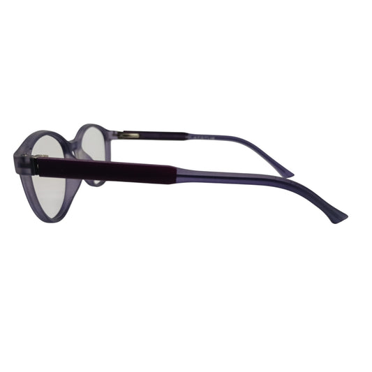 T20 Opticals Growth 1707 round plastic eyeglasses for boys in a purple full-frame design, side view.