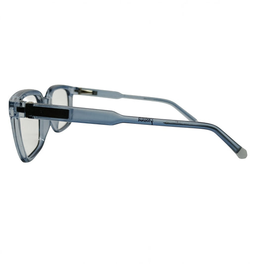 T20 Opticals Growth 1852 square eyeglasses in translucent blue plastic with a modern full-frame design.